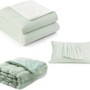 Cozy Bliss Faux Fur Throw Blanket 50 * 60 Inches and Cooling Comforter Queen Size 90 * 90 Inches and Cooling Pillowcase Queen Size 20 * 30 Inches
