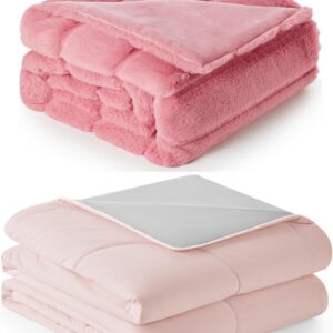 Cozy Bliss Faux Fur Throw Blanket 50 * 60 Inches and Cooling Comforter Queen Size 90 * 90 Inches